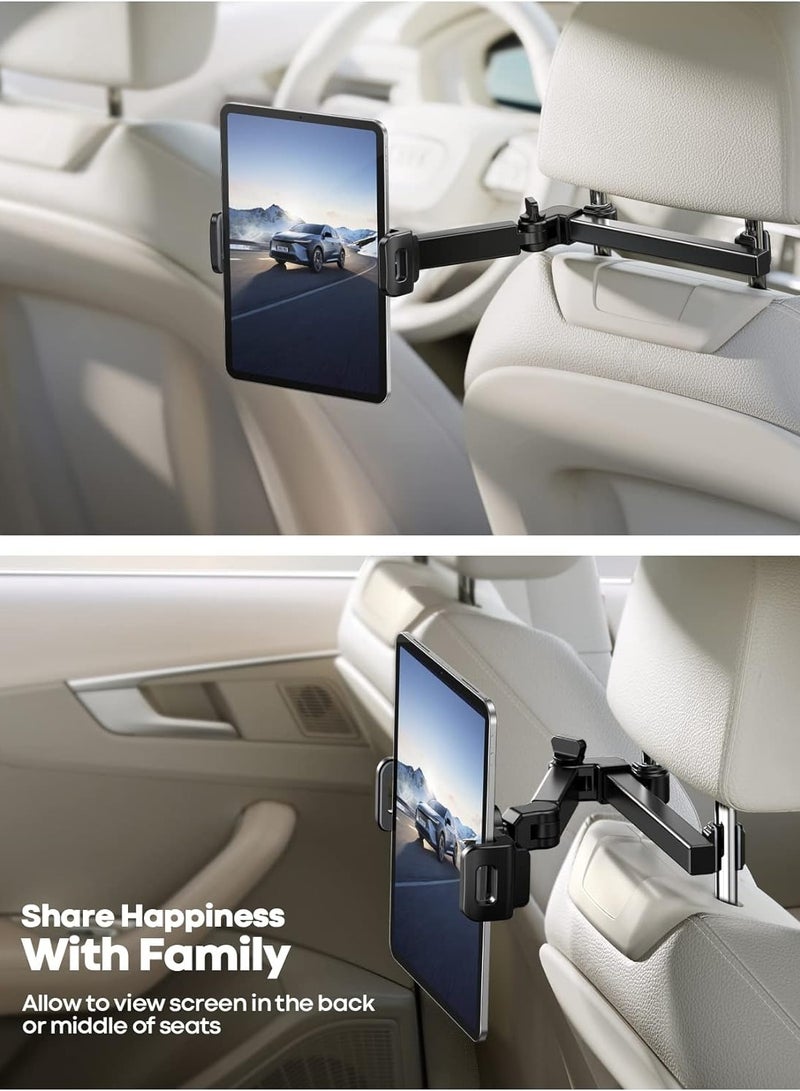 General Car Headrest Tablet Holder - [3 in 1 Extension Arm] Adjustable Tablet Car Mount for Back Seat, Road Trip Essentials for Kids, for 4.7-11" Tablet Like iPad Pro, Air, Mini, Galaxy, Fire, Black  - Image 3
