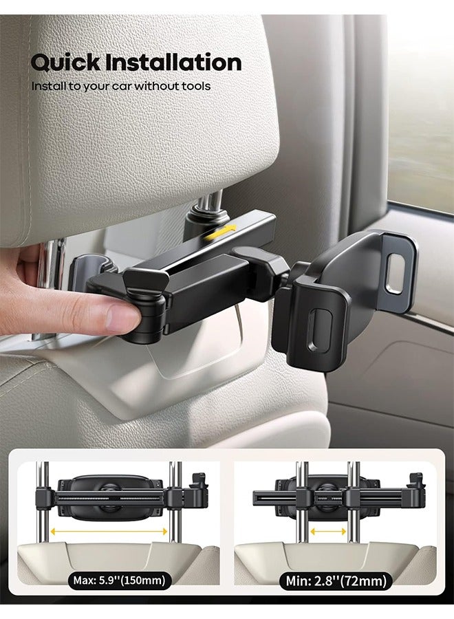 General Car Headrest Tablet Holder - [3 in 1 Extension Arm] Adjustable Tablet Car Mount for Back Seat, Road Trip Essentials for Kids, for 4.7-11" Tablet Like iPad Pro, Air, Mini, Galaxy, Fire, Black  - Image 4