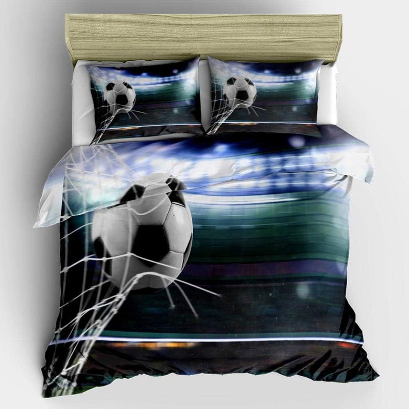 A set of 3 3D pure cotton duvet covers, 230 x 220 cm. Football Rugby Baseball. Queen duvet set with zip and 2 pillowcases. - Image 3
