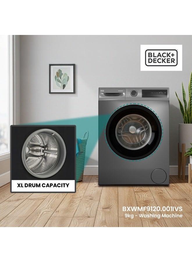 BLACK+DECKER 9kg Front Load Washing Machine, Inverter Motor, 1200 RPM, 15 Programs, LED Display, Child Lock 9 kg 2200 W BXWMF9120.001IVS Dark Grey - Image 4
