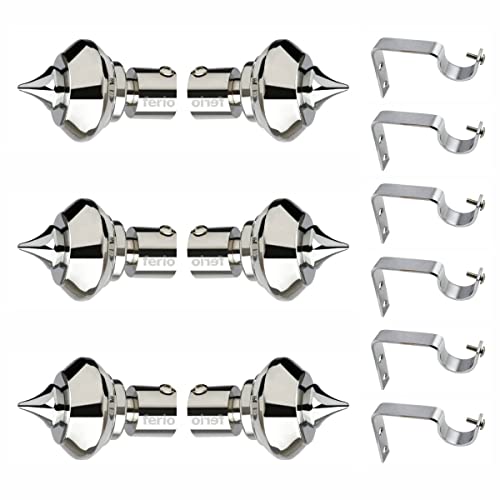 FERIO Stainless Steel Curtain Brackets, Curtain Finials for 1 Inch Rod Use for Door and Window Silver (Curtain Holder Set - 6 Pic and Curtain Finial - 6 Pic) - Image 1
