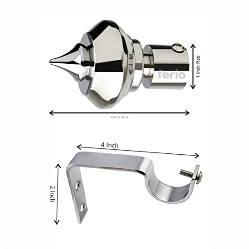 FERIO Stainless Steel Curtain Brackets, Curtain Finials for 1 Inch Rod Use for Door and Window Silver (Curtain Holder Set - 6 Pic and Curtain Finial - 6 Pic) - Image 2