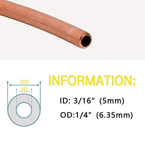 Tynulox Pure Copper Tubing 1/4" OD × 3/16" ID × 3FT Length Refrigeration Tubing Soft Coil 110 Copper Tube Seamless Round Tubing for Jewellery and Industry - Image 2