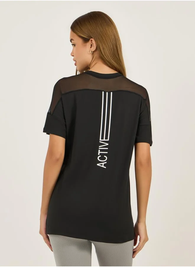 ستايلي Back Vertical Slogan Letter Drag Short Sleeves Top