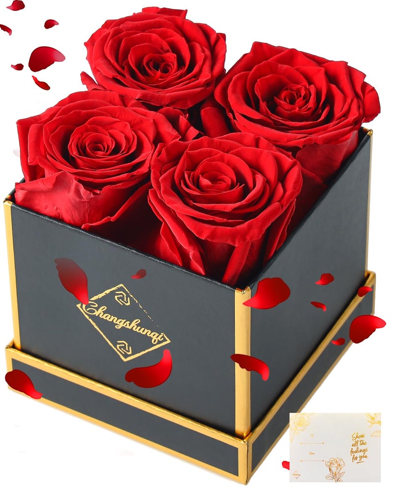 زهور تشانغشونكي الأبدية الورد المحفوظ في صندوق زهور الورد الأبدية للتوصيل هدايا الورد المحفوظة لها النساء الزوجات عيد الميلاد عيد الميلاد عيد الأم زهور للأم صديقة النساء