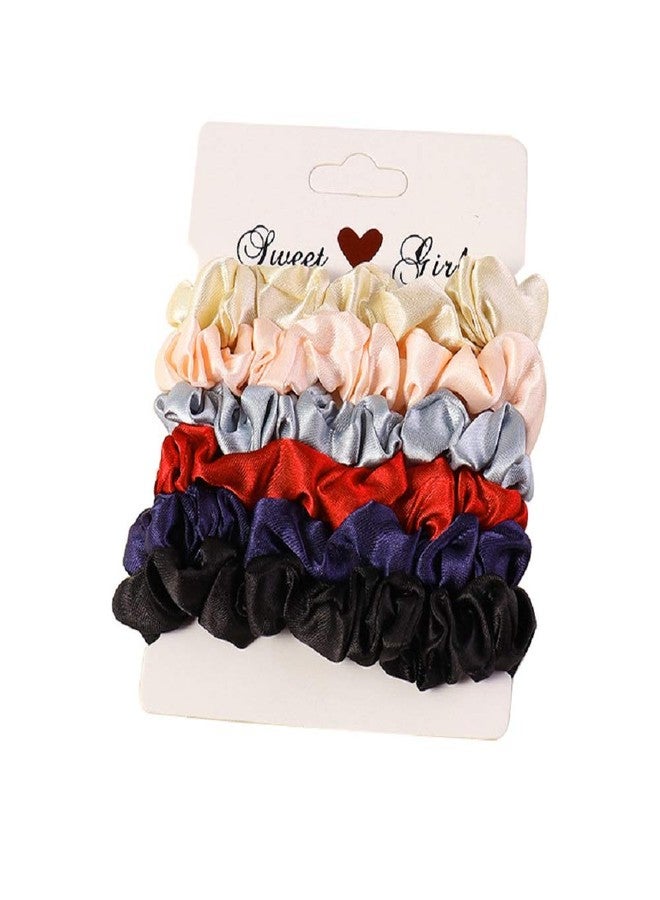 Shuiniba Silk Hair Scrunchies, Small Silk Scrunchy Skinny Hair Ties Bows,Elastics Hair Bands, Soft Scrunchy Hair Tie Ropes Ponytail Holder for Women Girls Hair Accessories 6 Pack (Elegant) - Image 1