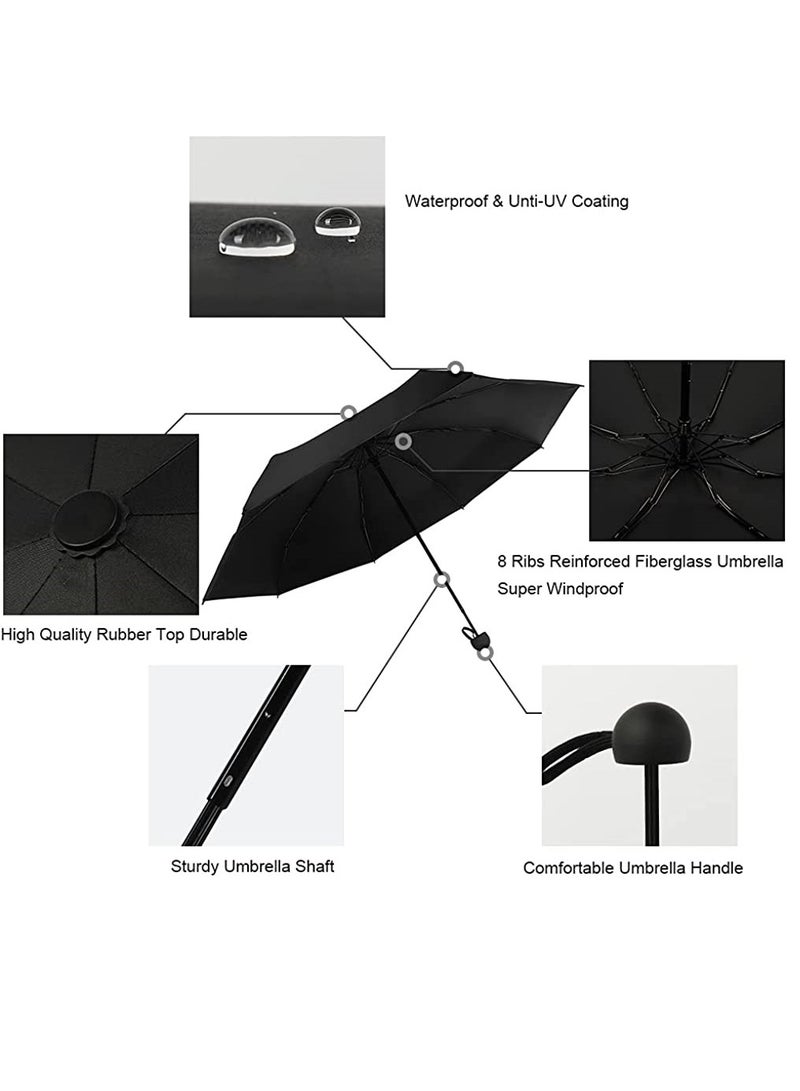 Excefore Mini Windproof Folding Travel Umbrella, Sun & Rain Umbrellas, Compact Portable for Women Men, Black - Image 2