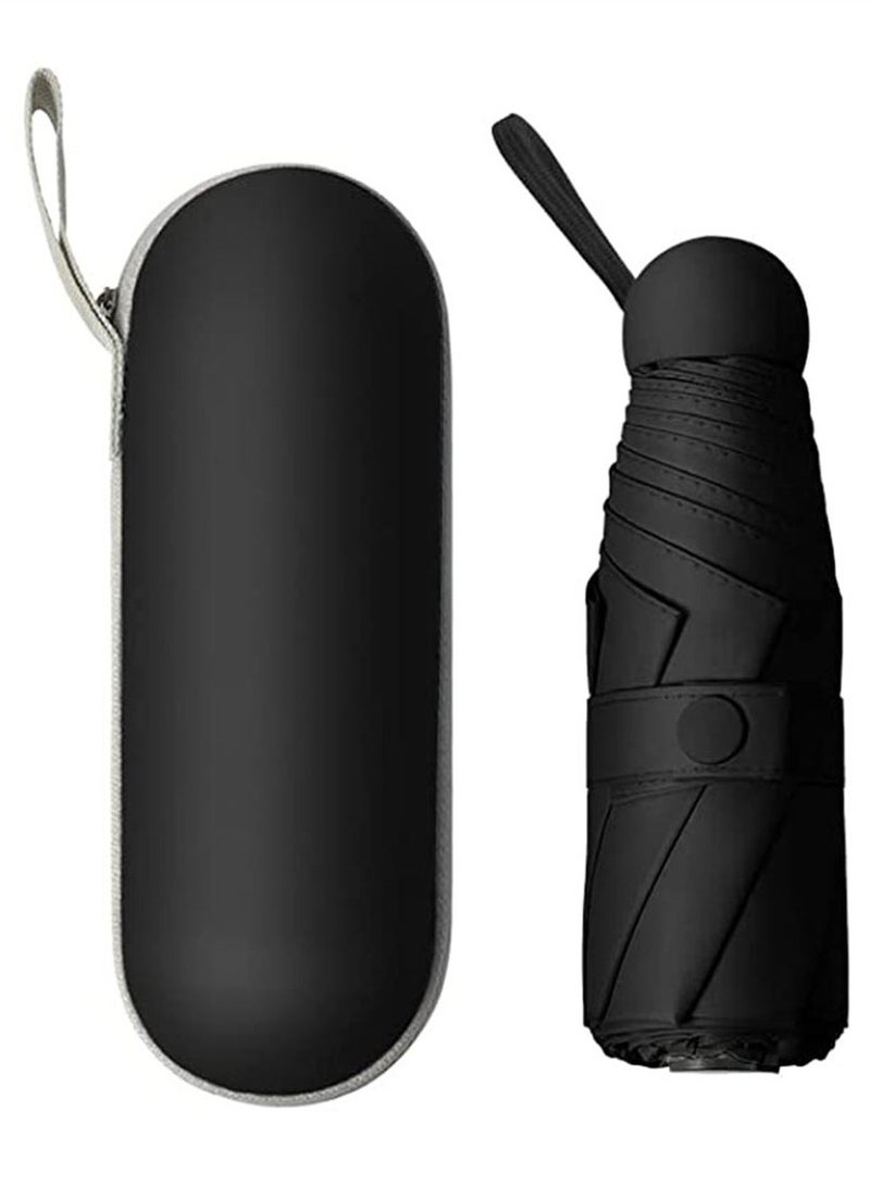 Excefore Mini Windproof Folding Travel Umbrella, Sun & Rain Umbrellas, Compact Portable for Women Men, Black - Image 1