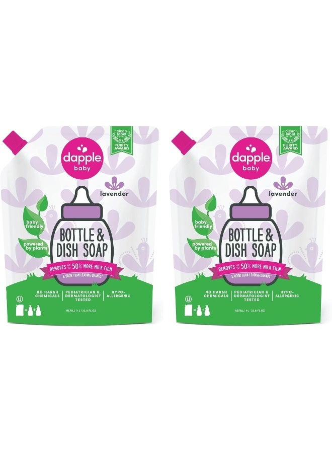 Dapple Baby Bottle Soap, Hypoallergenic Dish Soap for Baby Bottles, Powered by Plants, Lavender, 34 Fl Oz Refill (Pack of 2) - Image 1