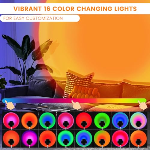 GIGAWATTS Sunset Lamp 16 Colour Changing Projection Lamps 360° Rotation Romantic Sunlight Rainbow Night Light for Bedroom Party Photography Adults Children with Remote (Pack of 1, Multicolor) - Image 3