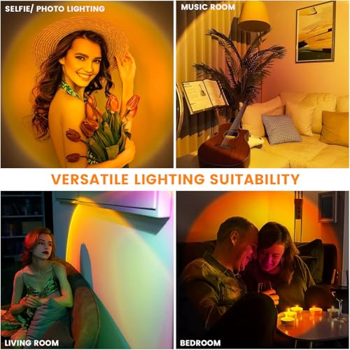 GIGAWATTS Sunset Lamp 16 Colour Changing Projection Lamps 360° Rotation Romantic Sunlight Rainbow Night Light for Bedroom Party Photography Adults Children with Remote (Pack of 1, Multicolor) - Image 5