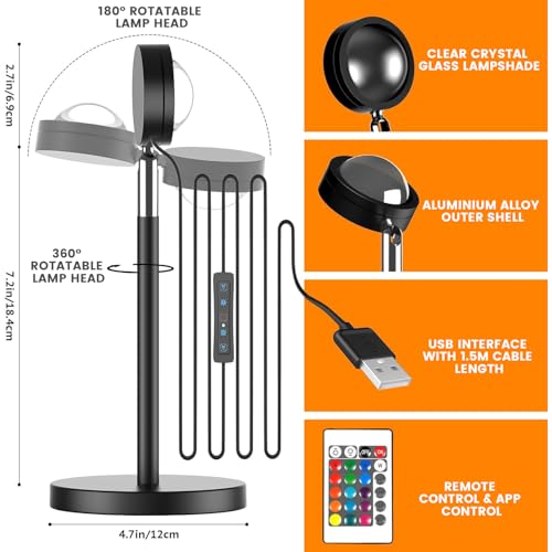 GIGAWATTS Sunset Lamp 16 Colour Changing Projection Lamps 360° Rotation Romantic Sunlight Rainbow Night Light for Bedroom Party Photography Adults Children with Remote (Pack of 1, Multicolor) - Image 2