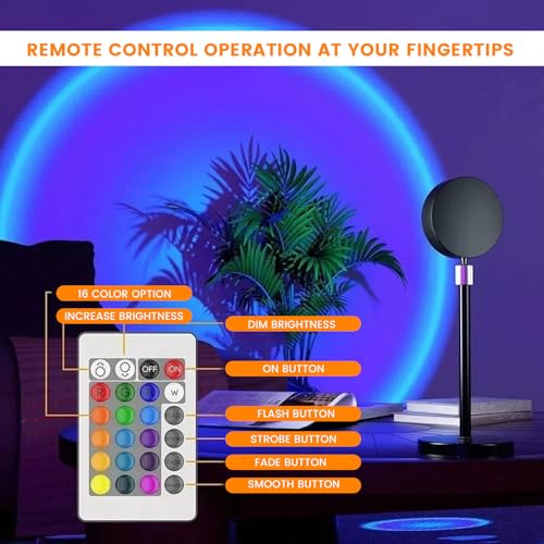 GIGAWATTS Sunset Lamp 16 Colour Changing Projection Lamps 360° Rotation Romantic Sunlight Rainbow Night Light for Bedroom Party Photography Adults Children with Remote (Pack of 1, Multicolor) - Image 4