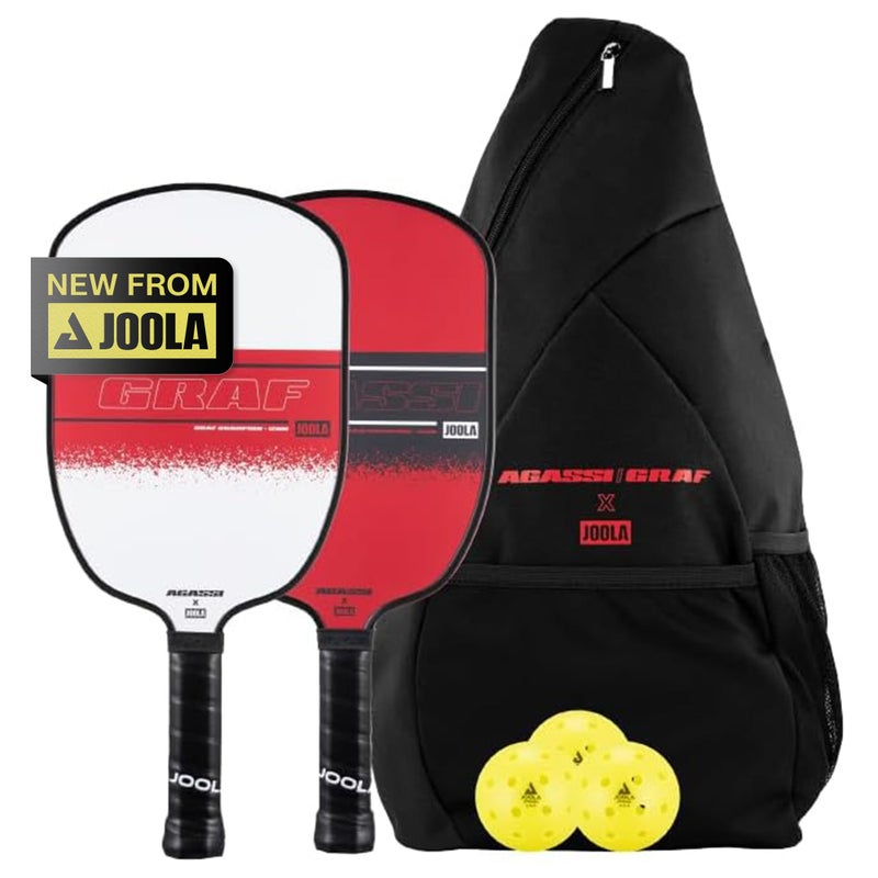 JOOLA AgassiGRAF Champion Set with Pickleball Paddles Balls Sling Bag Sandblasted Pickleball Racket Agassi Shape with Extended Sweet Spot UPAA Certified USAP Approved NFC Chip Enabled - Image 2