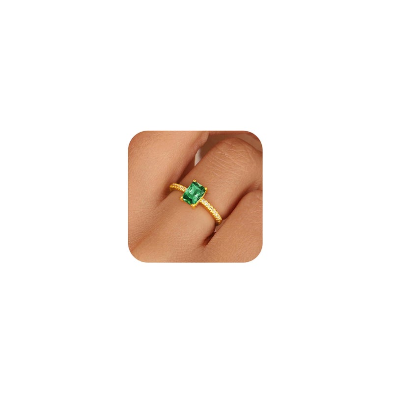 Honsny Gold Birthstone Rings for Women Non Tarnish 14K Gold Plated Stackable Emerald Wedding Engagement Promise Rings for Women Cubic Zirconia Gemstone Pinky Eternity Gold Band Ring Jewelry Gifts - Image 1
