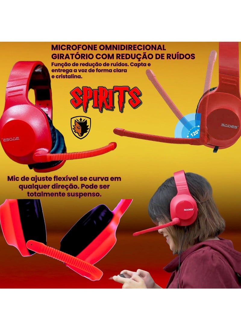 Sades Gaming Headset-Spirits (Sa-721) -Red  - Image 3