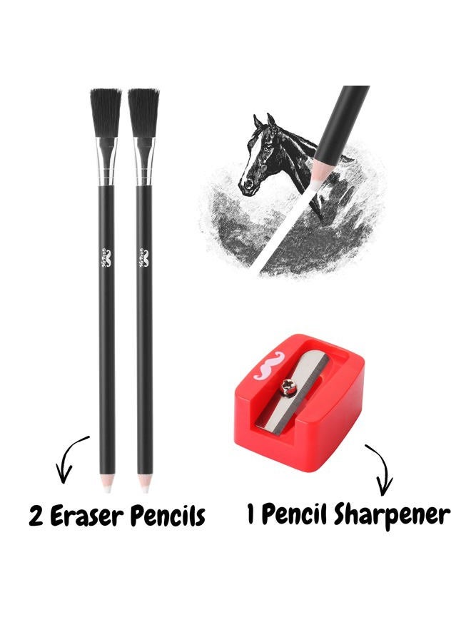Mr. Pen Eraser Pencil with Brush, 3 Pcs, 2 Eraser Pencils, 1 Sharpener, Artist & Drawing Set - Image 2