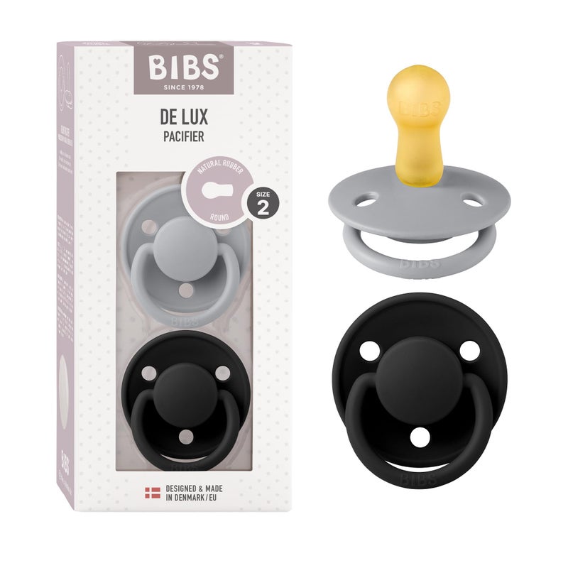 BIBS Pacifiers - De Lux Collection | BPA-Free Baby Pacifier | Made in Denmark | Set of 2 Cloud/Black Color Premium Soothers | Size 6-18 Months - Image 1