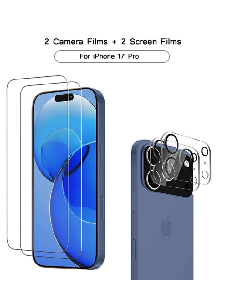2 Pack Screen Protector for iPhone 17 Pro  + 2 Pack Camera Lens Protector ,Case Friendly Tempered Glass Film,[9H Hardness] - HD - Image 1