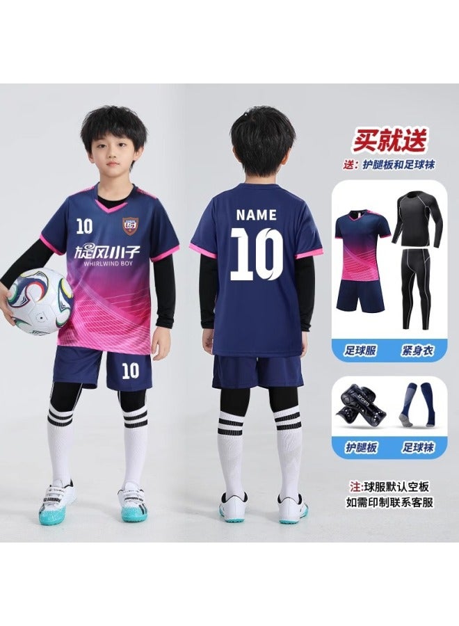 Autumn Winter Kids Football Jersey Set Long Sleeve Training Suit with Socks & Shin Guards