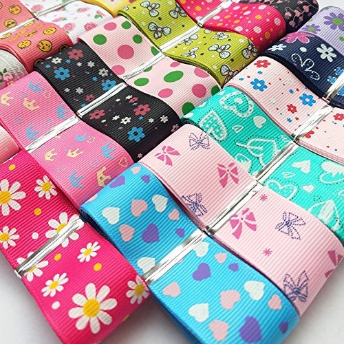 Dandan DIY Assorted 20 Yards Grosgrain Ribbon Bow Daisy Butterfly Cake Love Heart Dots Flower Rose Smile Face Craft DIY Packing Hair Bow Accessory - Image 3