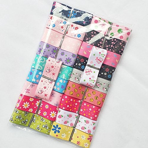 Dandan DIY Assorted 20 Yards Grosgrain Ribbon Bow Daisy Butterfly Cake Love Heart Dots Flower Rose Smile Face Craft DIY Packing Hair Bow Accessory - Image 5