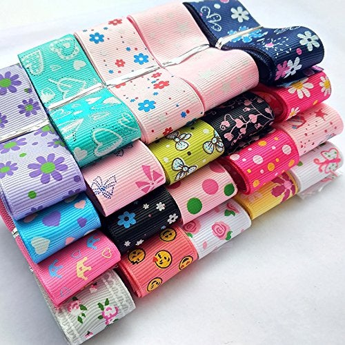 Dandan DIY Assorted 20 Yards Grosgrain Ribbon Bow Daisy Butterfly Cake Love Heart Dots Flower Rose Smile Face Craft DIY Packing Hair Bow Accessory - Image 2