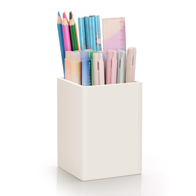 minimaliving حامل أقلام للمكتب، حامل أقلام مربع من السيليكون بتصميم نورديك إليجانس، ناعم وبسيط، حامل أقلام مكتبي مقاوم للماء، متعدد الاستخدامات، لوازم مكتبية للمنزل والأطفال والمدرسة (بيج) - Image 1