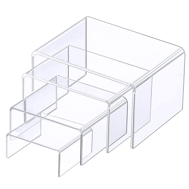 BEST MEDIA 4-Piece Transparent Acrylic Display Riser Set, Premium Product Stands for Cakes and Jewelry, Professional Showcase Shelves- Premium - 4-Piece Set - Transparent