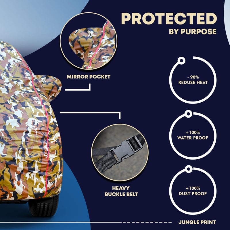 IWISS MWISS Waterproof Car Cover for Maruti Suzuki Dzire | All Weather Protection Against Rain, Snow, UV Rays & Dust | Scratch Free Inner Lining, Mirror Pockets, Buckle Straps with Elastic Hem, Multicolor - Image 4