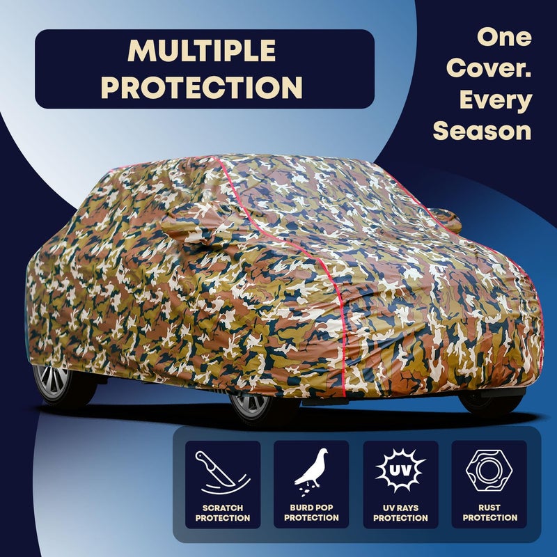 IWISS MWISS Waterproof Car Cover for Maruti Suzuki Dzire | All Weather Protection Against Rain, Snow, UV Rays & Dust | Scratch Free Inner Lining, Mirror Pockets, Buckle Straps with Elastic Hem, Multicolor - Image 5