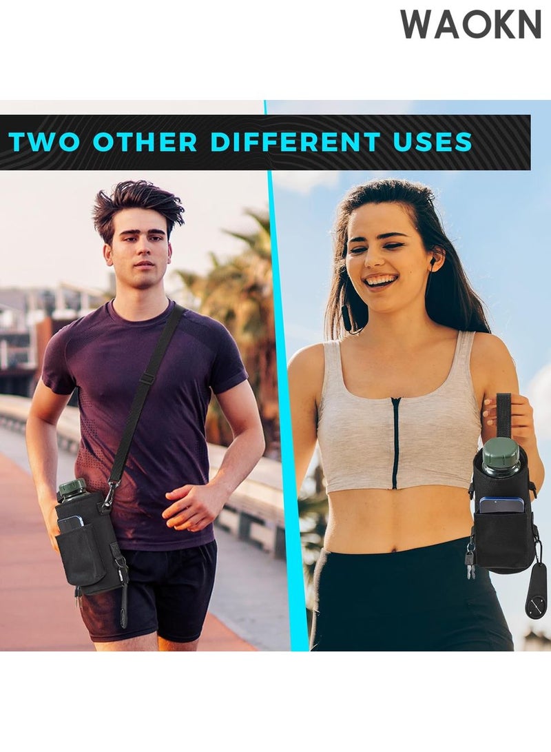 WAOKN Magnetic Water Bottle Holder Gym Water Bottle Carrier Bag with Phone Pocket Water Bottle Pouch Sleeve with Silicone Towel Buckle and Sling for Men Women Gym Accessories Organizer for Gym, Travel-Equipped with 6 magnets and silicone buckle（Black） - Image 2