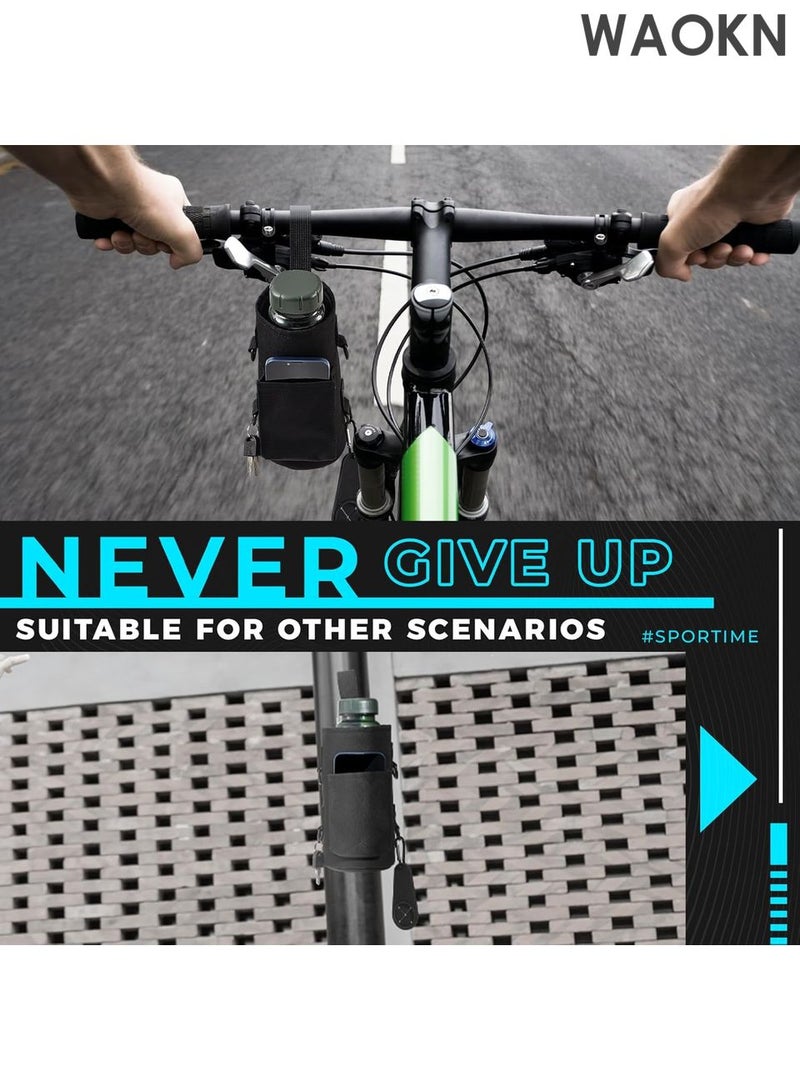 WAOKN Magnetic Water Bottle Holder Gym Water Bottle Carrier Bag with Phone Pocket Water Bottle Pouch Sleeve with Silicone Towel Buckle and Sling for Men Women Gym Accessories Organizer for Gym, Travel-Equipped with 6 magnets and silicone buckle（Black） - Image 4