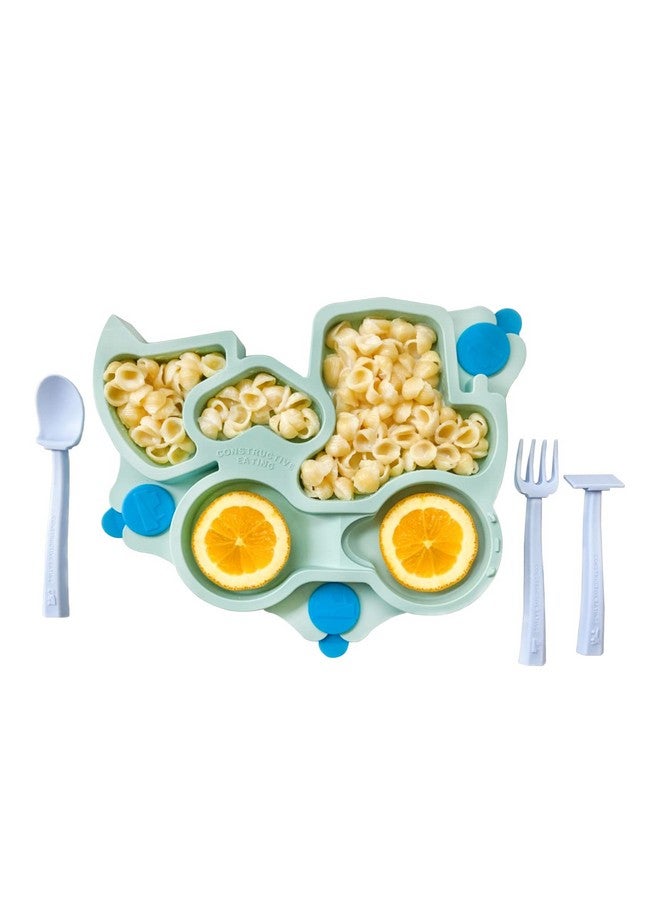 Constructive Eating Plate Made in USA | Constructive Baby | Kids Dinnerware Set, Teal Truck Plate | Divided Suction Plates for Toddlers - Made with Materials Tested for Safety - Image 1