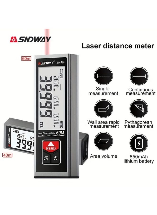 SNDWAY Mini Laser Distance Meter 60m 196ft USB Rechargeable Backlit Display - Image 4