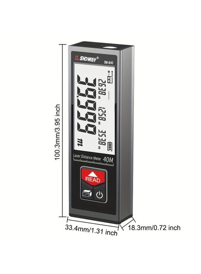 SNDWAY Mini Laser Distance Meter 60m 196ft USB Rechargeable Backlit Display - Image 3