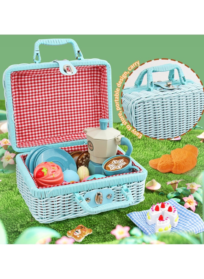 30 Pcs Kids Picnic Basket,Toy Food for Toddlers, Play Food Sets for Kids Kitchen Role Playset with Carry Case Fake Food Cake Dessert Play Kitchen Accessories, Birthday for Toddler Girls Boys - Image 5