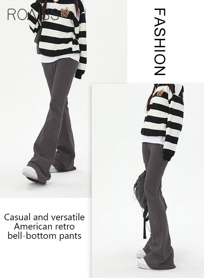 roaiss Casual Retro Flare Pants Women'S Daily Versatile Sports Pants Elastic Waist Drawstring Design Sports Pants - Image 4
