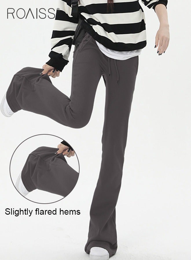 roaiss Casual Retro Flare Pants Women'S Daily Versatile Sports Pants Elastic Waist Drawstring Design Sports Pants - Image 5