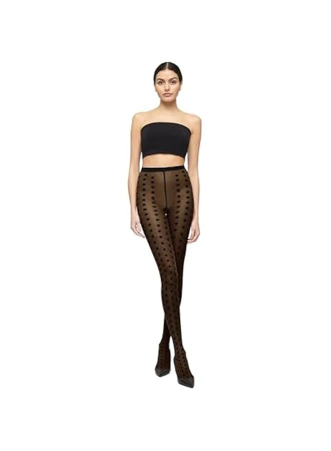 Women's Bonny Dots Tights: Sheer-Opaque Stockings with Bold Polka Dots & Knitted Waistband - Image 1