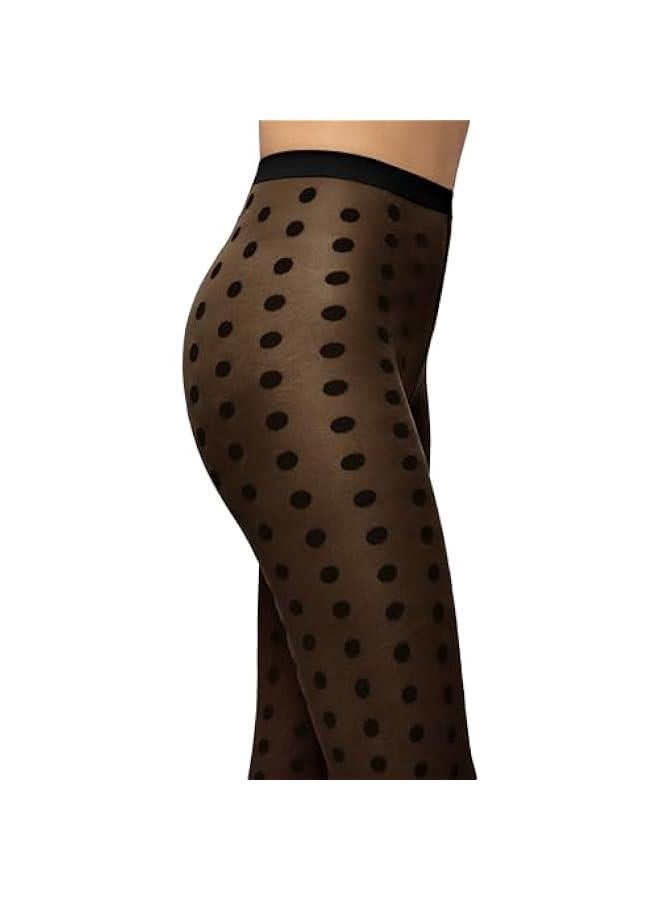 Women's Bonny Dots Tights: Sheer-Opaque Stockings with Bold Polka Dots & Knitted Waistband - Image 4