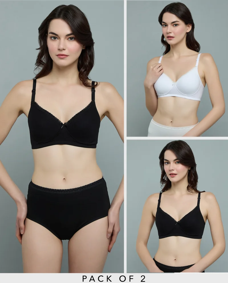 R&B 2 Pack Lace Trim Push-Up Bras