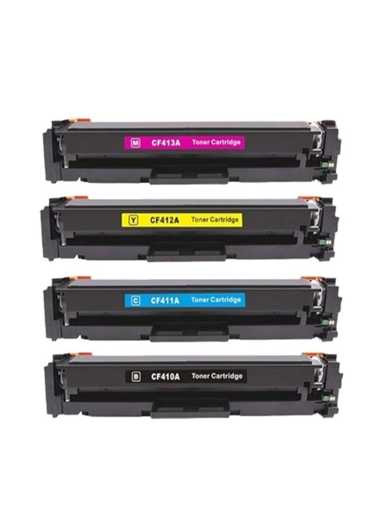 خراطيش حبر متوافقة بديلة للطراز 410A (CF410A، CF411A، CF412A، CF413A) مخصصة لطابعات Color LaserJet Pro MFP (الموديلات: M477fnw، M477fdn، M477fdw، M452dn، M452nw، M452dw) - (تشمل: 1 أسود، 1 سماوي، 1 أرجواني، 1 أصفر)