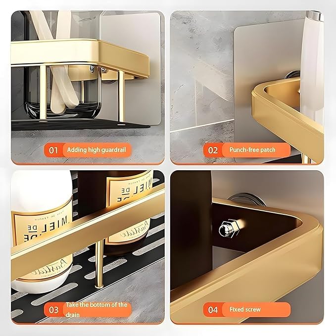 1 Pcs Bathroom Shelf for Wall, Gold Aluminum Bathroom Organiser, Wall Mounted Bathroom Shelves, Large Capacity Adhesive Bathroom Shelf - Image 4