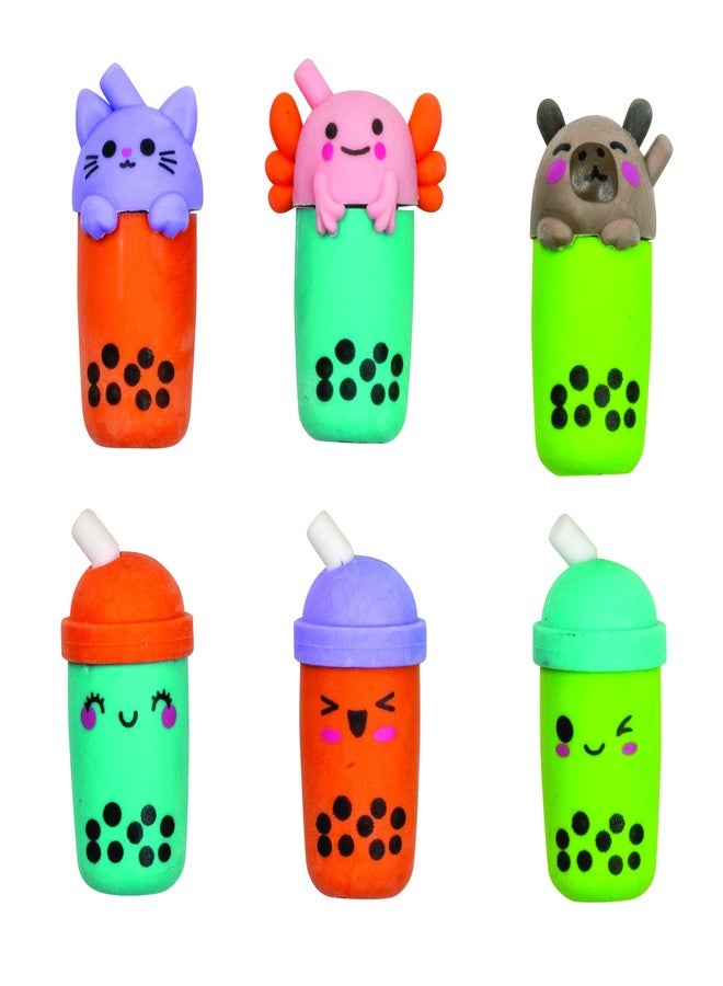 Geddes Raymond Geddes Boba Tea Eraser Pencil Toppers - Pack of 48 - Cute Mix-and-Match Pencil Toppers for Kids - Image 1