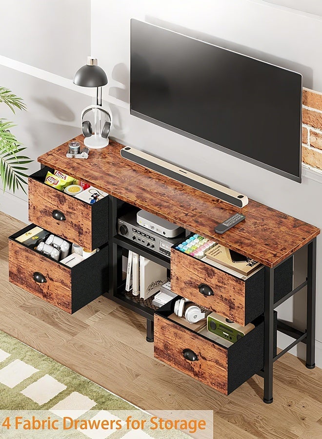 مساحة عمار طاولة تلفزيون مناسبة لتلفزيون 55 بوصة، وحدة ترفيهية ريفية مع مساحة تخزين، أرفف مفتوحة ودرج قماشي، وحدة وسائط متعددة لغرفة المعيشة أو غرفة النوم، بني، 120×30×55 سم - Image 4