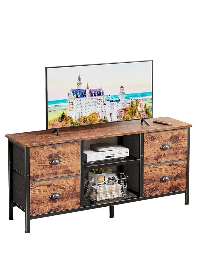 مساحة عمار طاولة تلفزيون مناسبة لتلفزيون 55 بوصة، وحدة ترفيهية ريفية مع مساحة تخزين، أرفف مفتوحة ودرج قماشي، وحدة وسائط متعددة لغرفة المعيشة أو غرفة النوم، بني، 120×30×55 سم - Image 1
