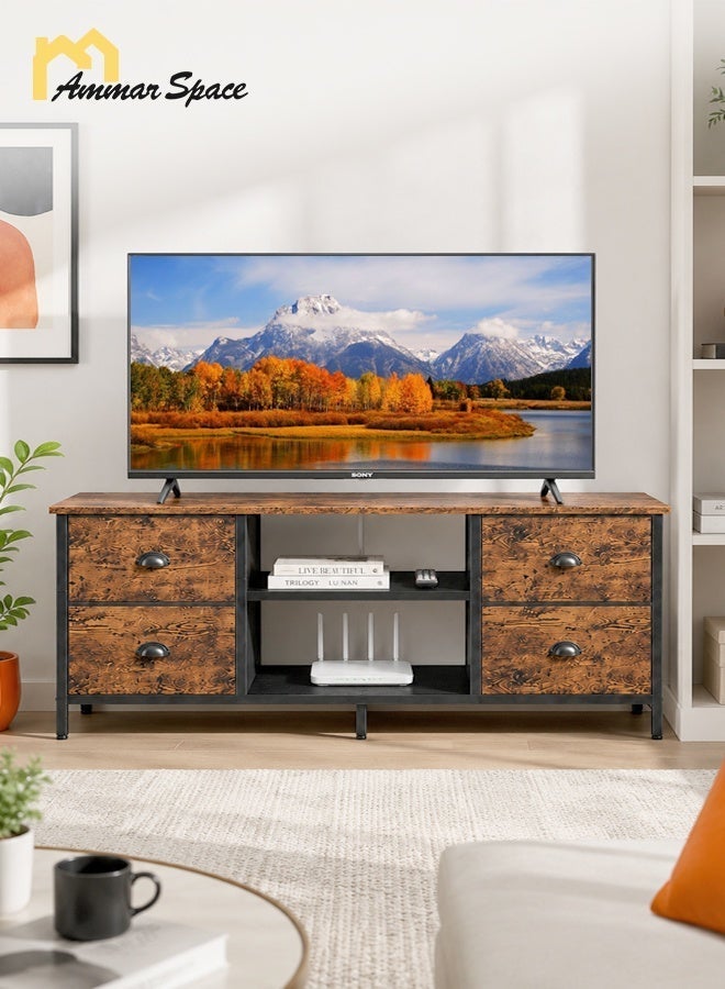مساحة عمار حامل تلفزيون خشبي 120×30×55 سم، خزانة تلفزيون بأربعة أدراج ورفوف مفتوحة، طاولة وحدة وسائط متعددة، خزانة تخزين لغرفة المعيشة أو غرفة النوم، بني ريفي - Image 1