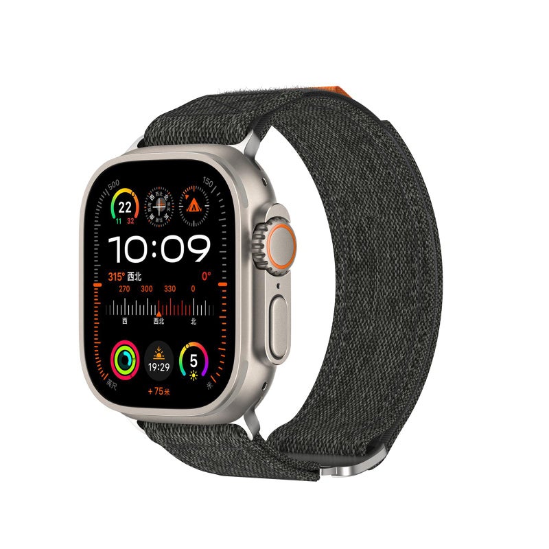 For Apple Watch 46mm / 49mm / 45mm / 44mm Kalebol Canvas Pattern Nylon Loop Strap(Black)