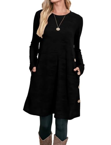 OFEEFAN Long Sleeve Dress for Women Fall Dresses for Women 2025 Early Fall Fashion Teacher Outfits Tunic Sweater Dress Work Dresses Black L - Image 3
